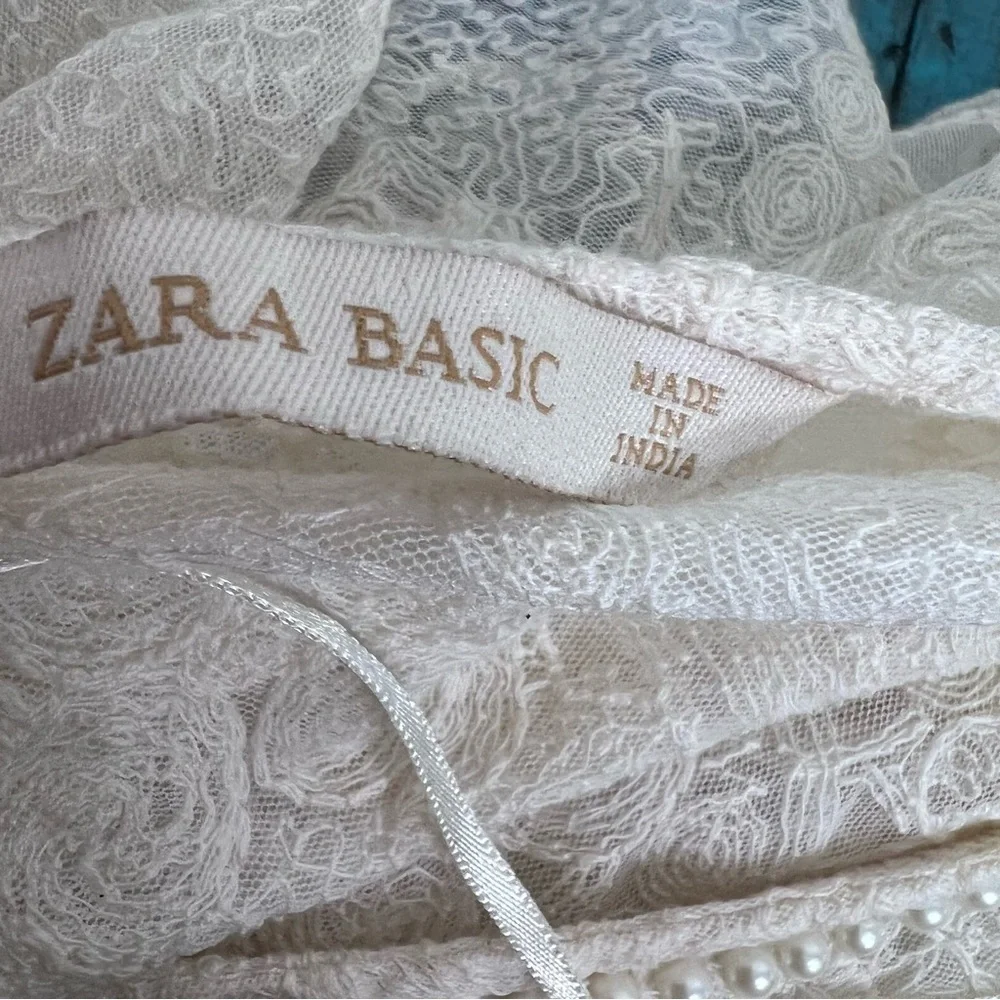 𝅺ZARA Lace Off White Blouse Size Small - Picture 7 of 8